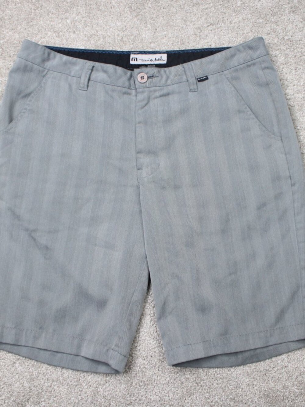 Travis Mathew Shorts Mens 36 Gray Striped Golf 10" Poly/Rayon Stretch Flat Front